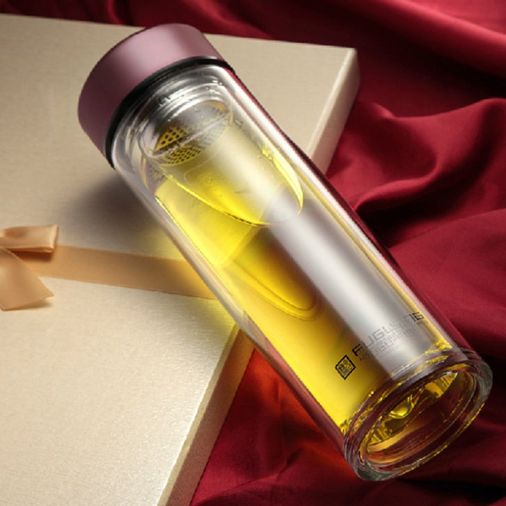 DoubleLayer High-Borosilicate Glass Water Bottle with Filter