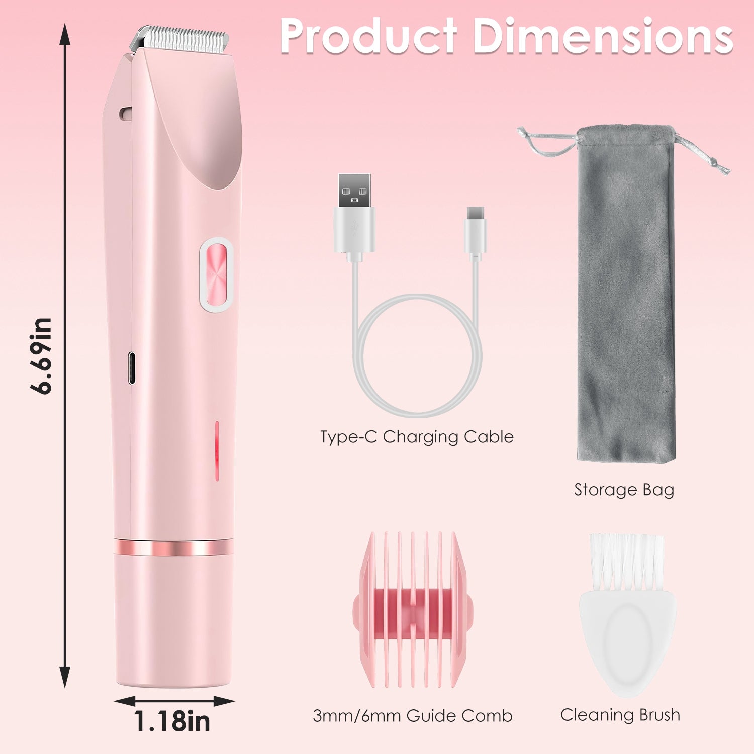 1Pc 2 In 1 Bikini Trimmer For Women Dual Head Cordless Body Shaver IPX7