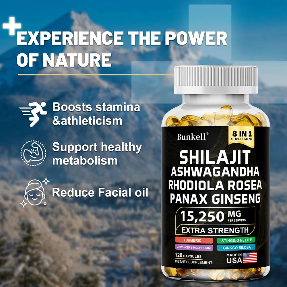 15250mg Shilajit Capsules with Ginseng Ashwagandha Turmeric