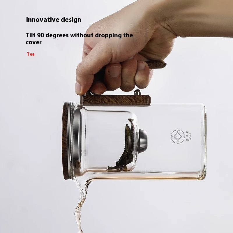 One Click Magnetic Teapot Separation Filtration Glass Tea Pot Wood Handle Tea Water Separation