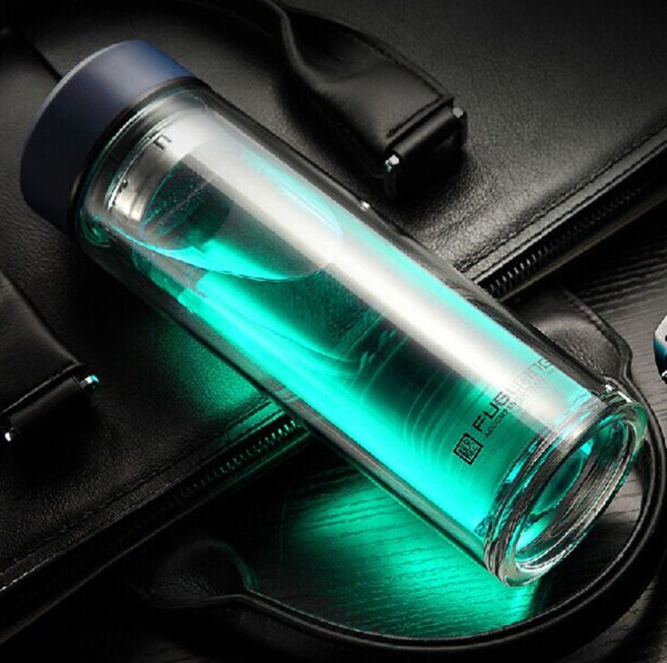 DoubleLayer High-Borosilicate Glass Water Bottle with Filter