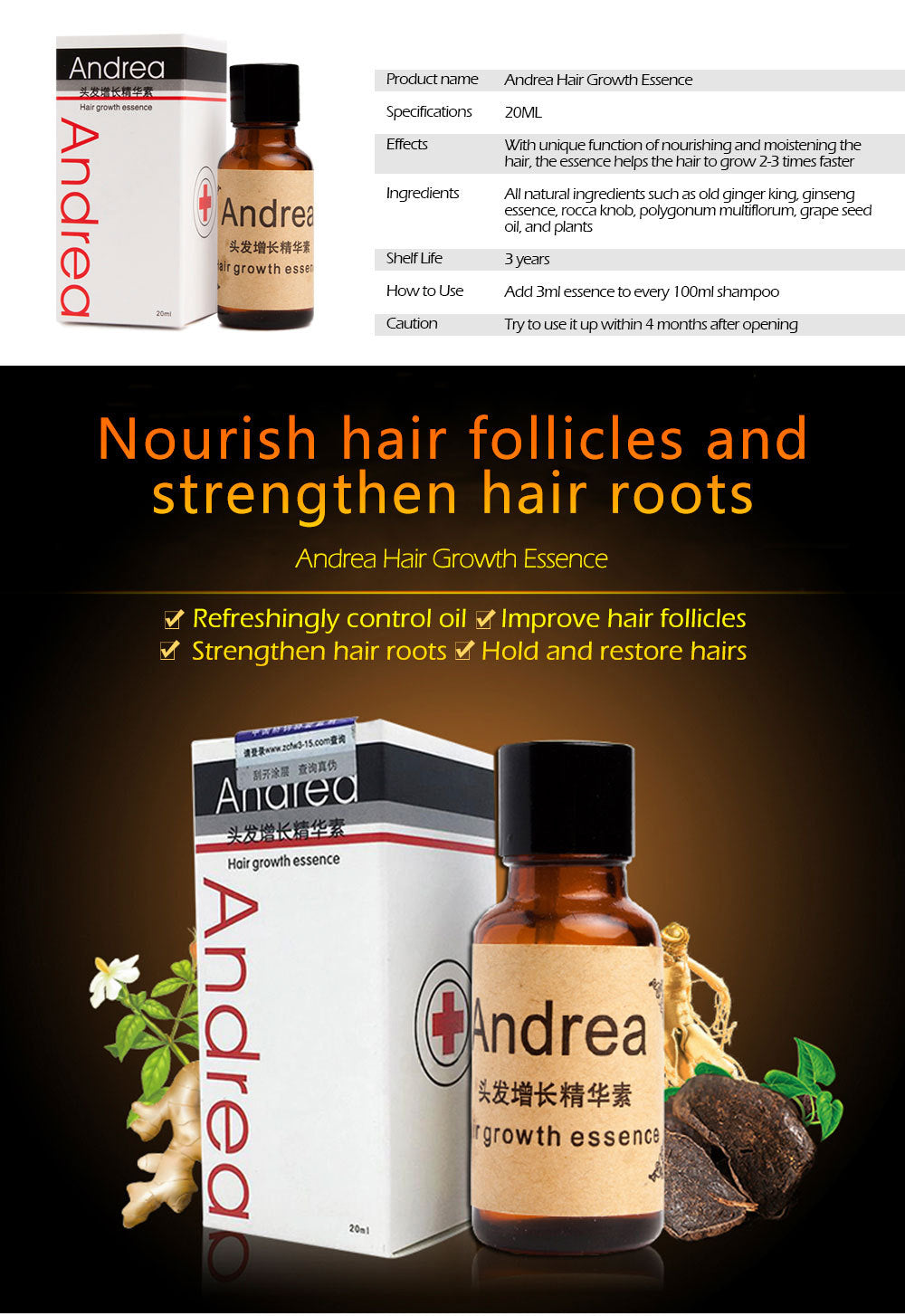 Hair Growth Anti Hair Loss Liquid 20ml Dense Hair Andrea
