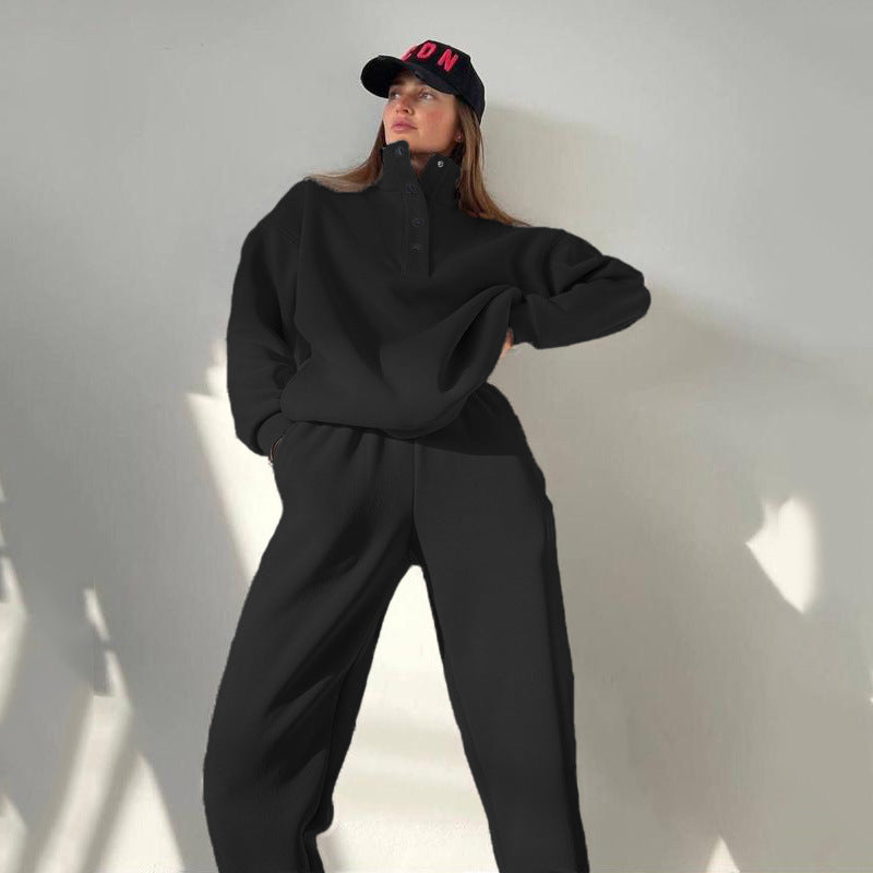 Oversized Solid Casual Pullovers Long Pant Set Warm Hoodie