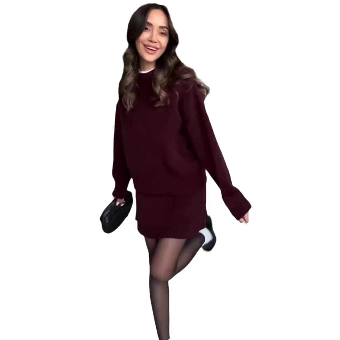 Sweater Skirt Sets For Women 2 Pieces Knit Casual Versatile Long Sleeve Pullover