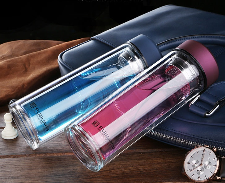 DoubleLayer High-Borosilicate Glass Water Bottle with Filter