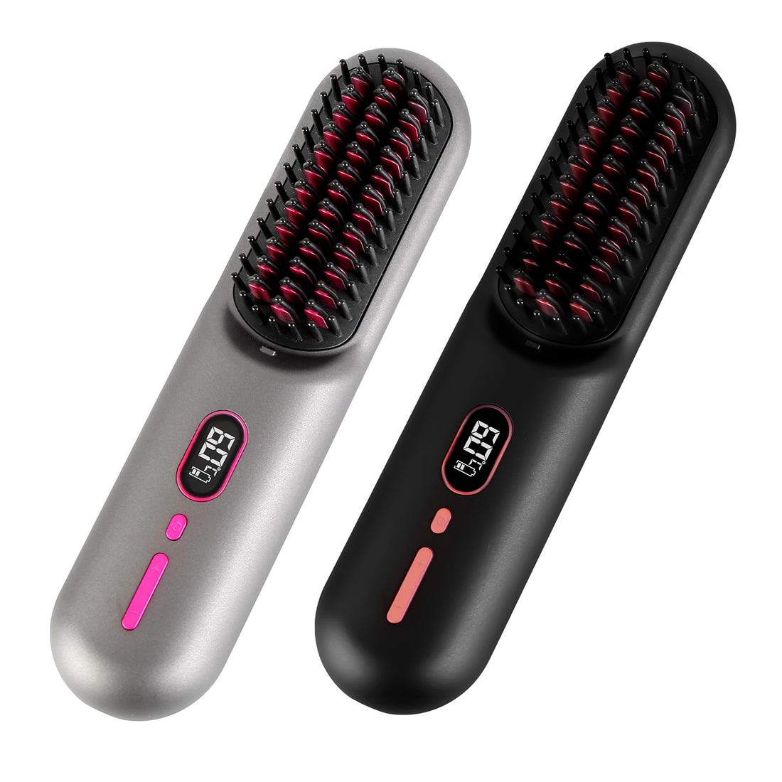 Grey-Black Options -- 1Pc Cordless Negative Ion Hair Straightener Brush Rechargeable