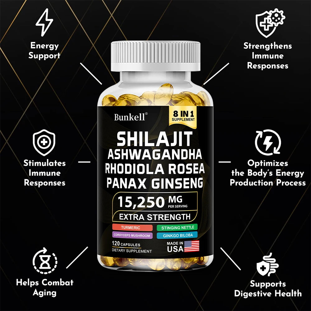15250mg Shilajit Capsules with Ginseng Ashwagandha Turmeric
