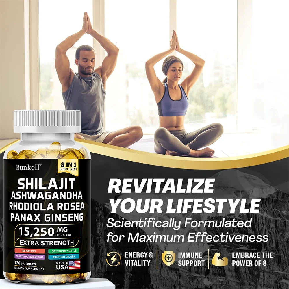 15250mg Shilajit Capsules with Ginseng Ashwagandha Turmeric