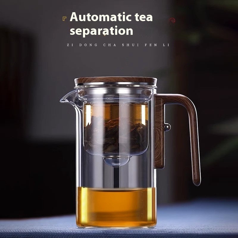 One Click Magnetic Teapot Separation Filtration Glass Tea Pot Wood Handle Tea Water Separation
