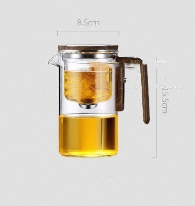 One Click Magnetic Teapot Separation Filtration Glass Tea Pot Wood Handle Tea Water Separation