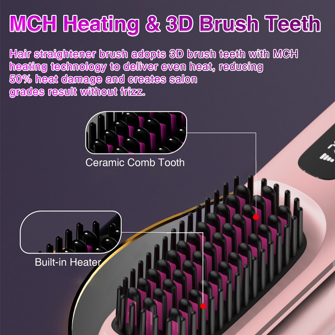 S7 Portable Cordless Hair Straightening Brush With LED Display - Lightweight