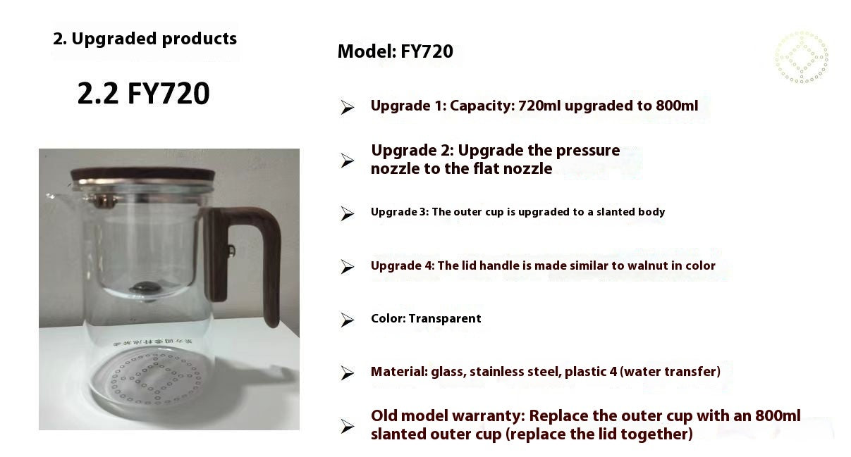 One Click Magnetic Teapot Separation Filtration Glass Tea Pot Wood Handle Tea Water Separation