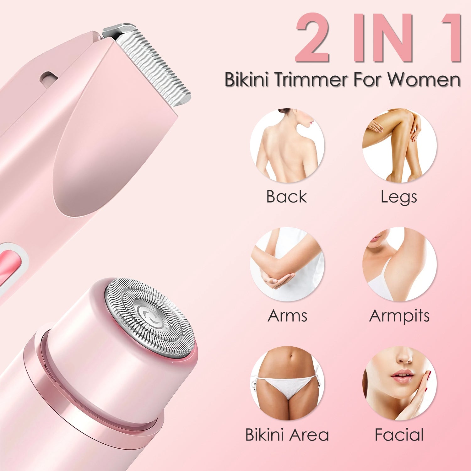 1Pc 2 In 1 Bikini Trimmer For Women Dual Head Cordless Body Shaver IPX7