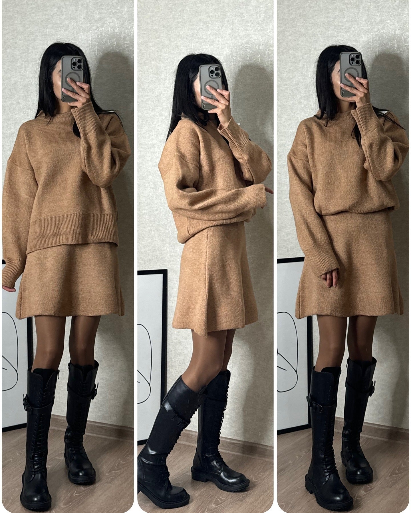 Sweater Skirt Sets For Women 2 Pieces Knit Casual Versatile Long Sleeve Pullover