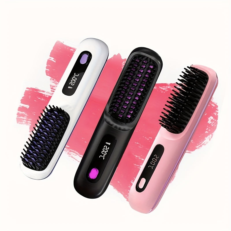 S7 Portable Cordless Hair Straightening Brush With LED Display - Lightweight