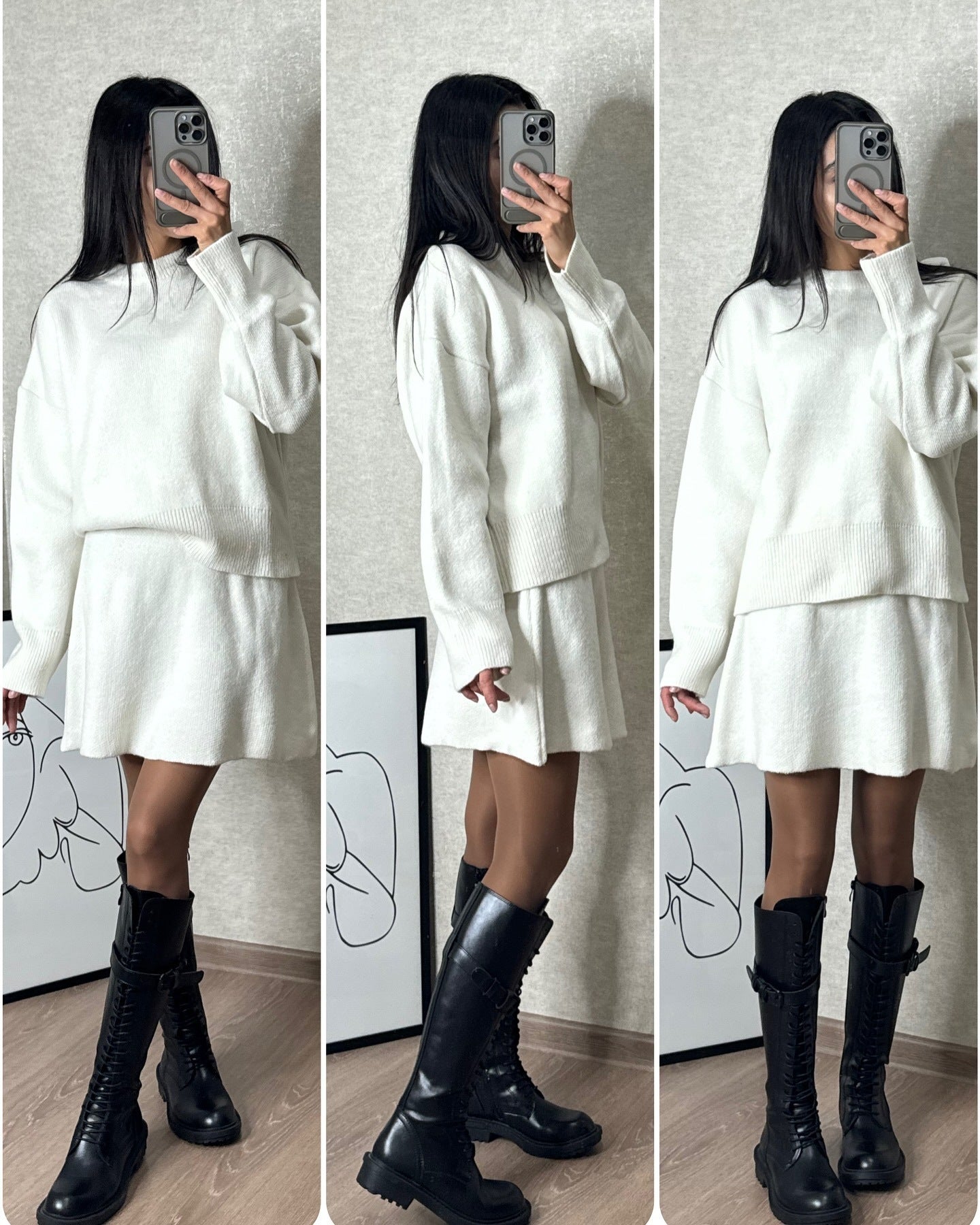Sweater Skirt Sets For Women 2 Pieces Knit Casual Versatile Long Sleeve Pullover