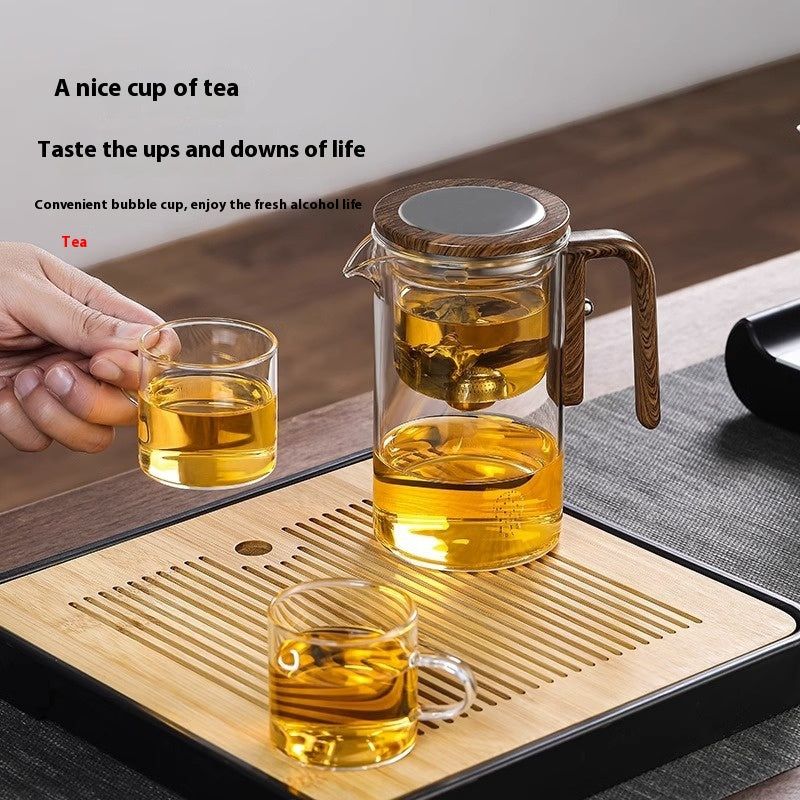 One Click Magnetic Teapot Separation Filtration Glass Tea Pot Wood Handle Tea Water Separation